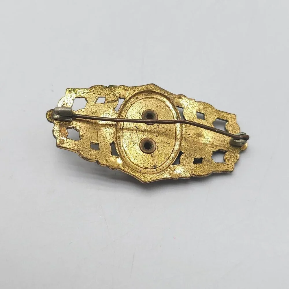 Edwardian Lucite Cameo Brooch Vintage Gold Tone Bar Style C Clasp